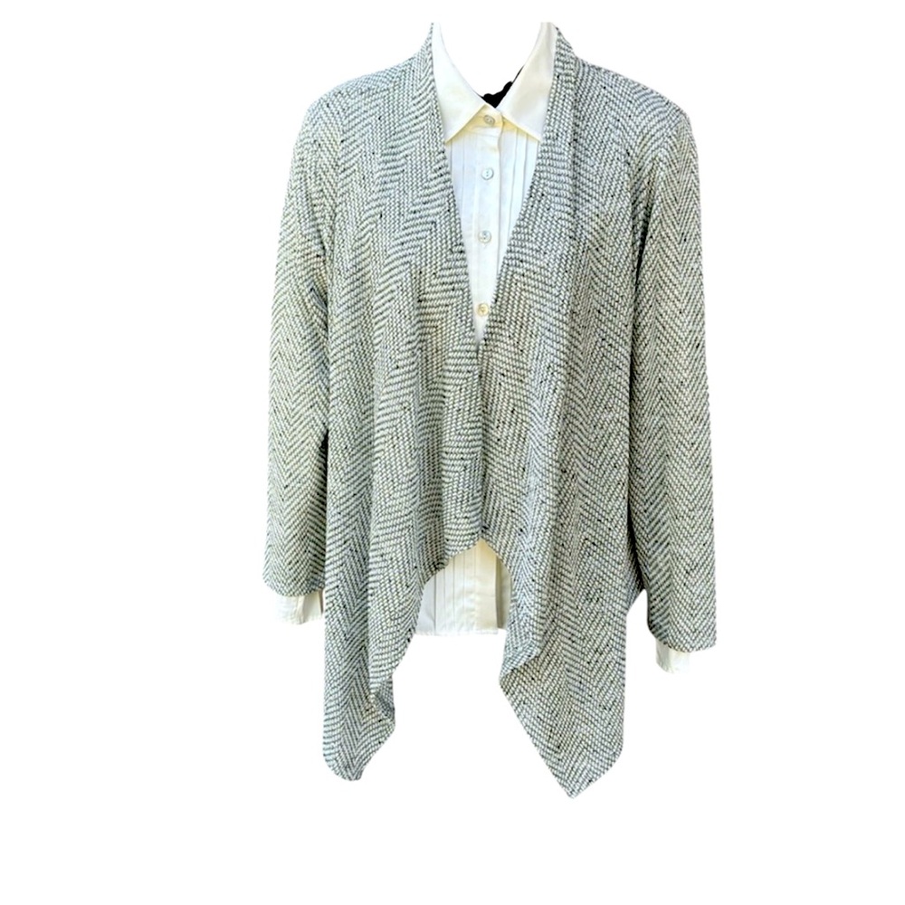 CHENAULT open front lightweight cardigan, shades of grey, silver metallic, M,